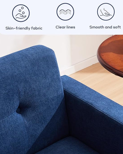 HUIMO Sofa Couch, Mid Century Modern Sofa with Solid Wood Frame, Button Tufted Couch for Bedroom, Living Room, Office, Apartment (Dark Blue, 60 inch)