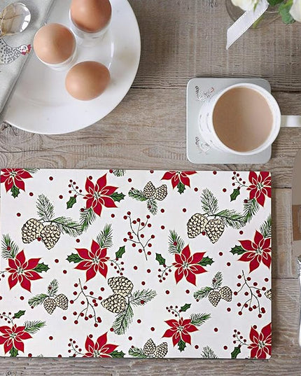 Urban Villa ChristmasPlacemats Pine Cone Print 100% Cotton Fused Placemats 14''x 20'' Over Sized Set of 6 Every Day Use Heavier QualityPlacemats