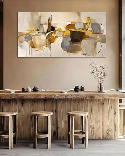 HGUAOA Abstract Wall Art for Living Room - Large Yellow and Orange Geometric Artwork - Modern Paintings for Office Decor - Contemporary Big Wall Decor for Home or Office 24×48IN