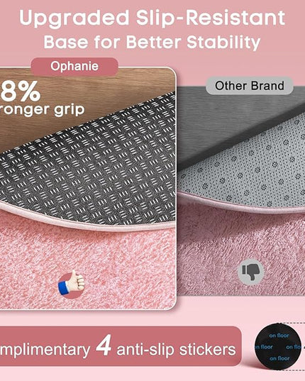 Ophanie Pink Round Rug for Bedroom Girls, Kids Fluffy Kawaii Fuzzy Shag Circle Circular Area Rugs, Cute Plush Christmas Small Carpet 4Ft 4 Foot, for Teen Baby Nursery Home Living Room Decor Aesthetic