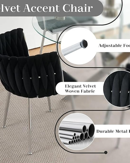 Modern Luxury Round Glass Dining Table Set for 2, 36'' Clear Circle Glass Top Kitchen Set, 3 PCS Small Minimalist Circular Dinner Room Set, Black Woven Chair, for Breakfast Nook (Silver)