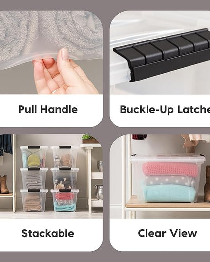 IRIS USA 19 QT Plastic Storage Box with Lid and Latches - 6 Pack - BPA-Free, See-Through Organizing Solution, Durable Nestable Stackable Containers, Secure Pull Handle - Clear