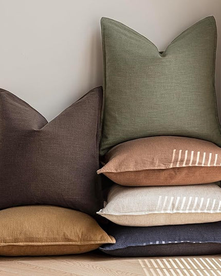 Foindtower Pack of 2, Decorative Linen Soild Throw Pillow Covers Soft Accent Cushion Case Boho Farmhouse Neutral Pillowcase for Couch Sofa Bedroom Living Room Home Decor 24 x 24 Inch Reddish Brown