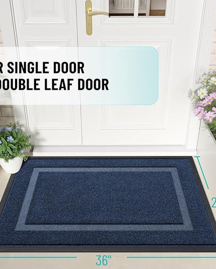 OLANLY Front Door Mat Indoor Outdoor Entrance, Waterproof All-Season, All-Weather Doormat, Sturdy Natural Rubber, Fade Resistant, Low Profile, Easy Clean Patio Porch Entryway Mat, 36x24, Blue