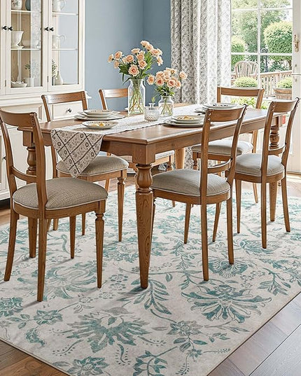 jinchan Torino Floral 8x10 Area Rugs Vintage-Inspired Design Accent Living Room Rug Machine Washable Ultra-Thin Low-Pile Non-Slip Traditional Carpet for Bedroom Dining Room Home Office