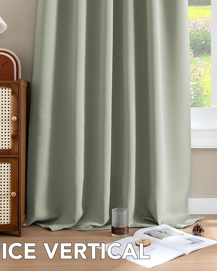 H.VERSAILTEX Blackout Curtains Thermal Insulated Window Treatment Panels Room Darkening Blackout Drapes for Living Room Back Tab/Rod Pocket Bedroom Draperies, 52 x 84 Inch, Light Sage, 2 Panels