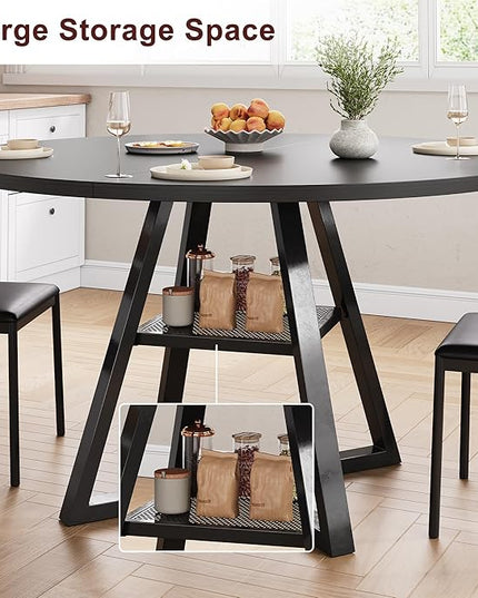 Round Dining Table for 4,Kitchen Dining Room Circle Dinner Pedestal Table,Space Saving Wood Kitchen & Dining Room Furniture (Black, 42In)