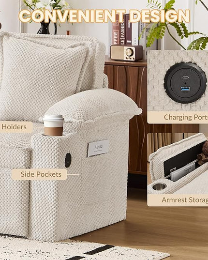 SUNWAVE 83" King Size Pull Out Sofa Bed, 4-in-1 Convertible Sleeper Sofa Bed with USB Ports, Cup Holders, Side Pockets, Corduroy Oversized Loveseat Chaise Lounge for Living Room, Small Space (White)