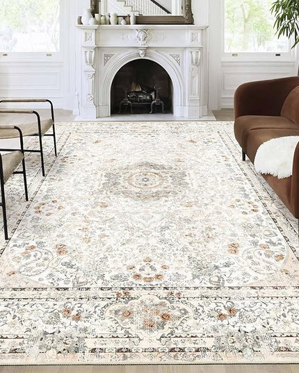 9x12 Area Rugs Washable,Boho Rug for Living Room Bedroom Dining Room,Large Vintage Bohemian Distressed Carpet Non Slip,Beige