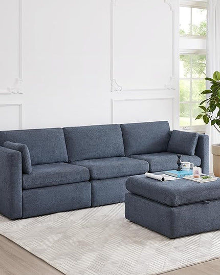 CHITA Oversized Modular Sectional Sofa, FSC Certified Large L Shaped Couch, Modular Sectional Couch for Living Room,112 inch Width,4 Seat Modular Sofa with Storage Ottoman, Blue