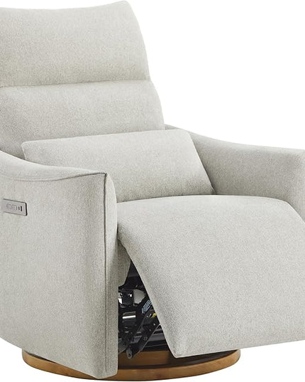 CHITA Swivel Rocker Recliner Chair, Power Nursery Glider Recliner, Nursery Rocking Chair with Adjustable Power Headrest, FSC Certified, Solid Wood Base, Crockery (Gray)