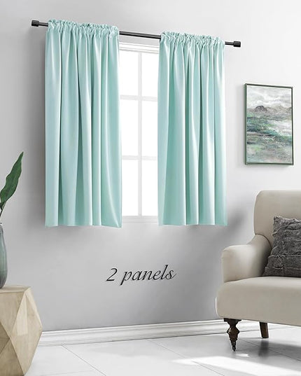 DONREN 48 Inch Curtains for Boy's Room - Room Darkening Thermal Insulated Window Drapes with Rod Pocket for Short Windows (2 Panels,52 x 48 Inch,Aqua)
