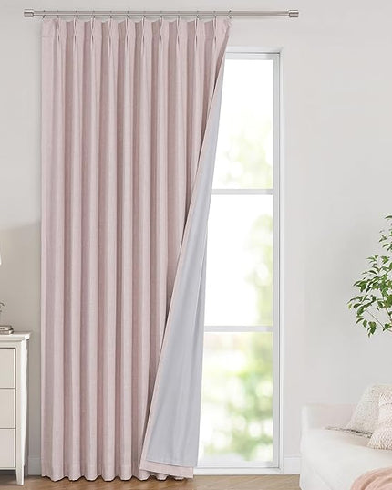Vision Home Soft Pink Pinch Pleated Full Blackout Curtains Linen Blended Room Darkening Window Curtains 102 inch for Living Room Bedroom Thermal Insulated Pinch Pleat Drapes with Hooks 60" Wx102 Lx1