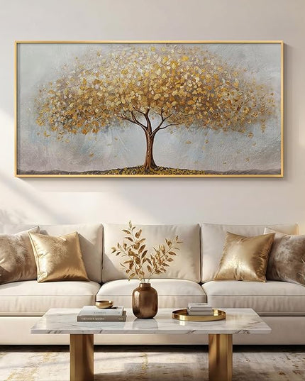 Large Framed Tree of Life Gold Wall Art for Living Room, Canvas Prints Paintings Artwork for Walls, Modern Luxury Golden Big Tree Pictures for Hallway Dining Room Bedroom Office Wall Decor 30x60 In