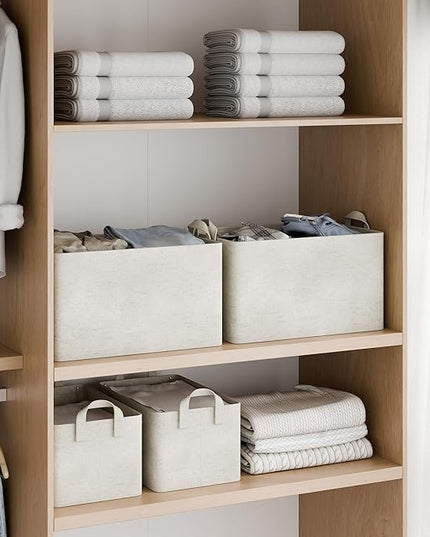 StorageWorks Storage Bins, Shelves Baskets for Organizing, Fabric Closet Organizers with Handles, Metal Frame, Beige（Cotton-linen）, 2-Pack