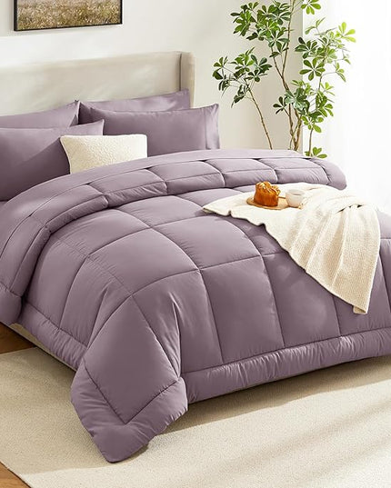 CozyLux King Size Comforter Set Dusty Purple - 7 Pieces Bed in a Bag Dusty Purple Comforter King Size, Bedding Set with All Season Quilted Comforter, Flat Sheet, Fitted Sheet, Pillowcases