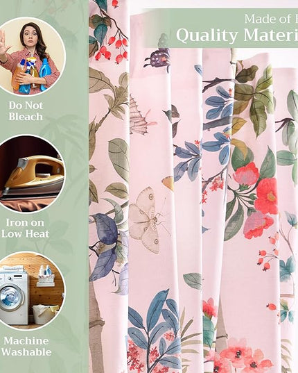 Maison d' Hermine Curtains for Living Room 100% Cotton 124 inch Length Two Panels Light Filtering Curtains for Bedroom Windows with Rod and Loop Pockets Drapes (Canne Pale Pink, 50" W x 124" L)