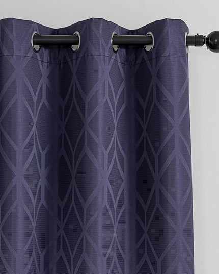 Amazon Basics Jacquard 2-Piece 100% Blackout Curtains, Living Room and Bedroom Drapes, Thermal Insulated Window Treatment, 42"x84", Dark Blue