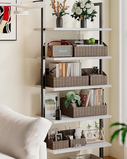 Ollieroo Rattan Storage Baskets, Handwoven Wicker Storage Bins with Built-in Handles, Storage Container Baskets for Shelves, Bedroom, Bathroom, Laundry Room or Kitchen(Brown)