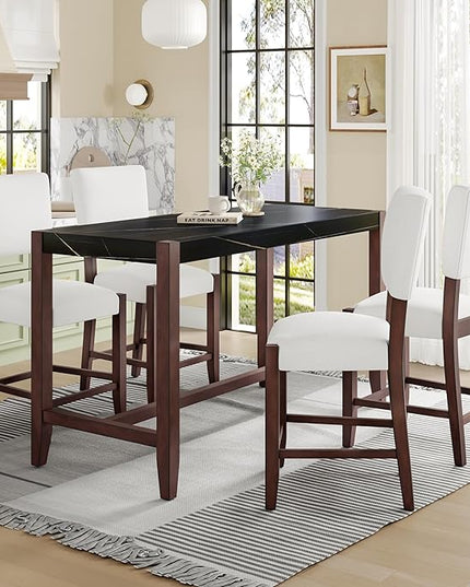 P PURLOVE 5 Piece Kitchen Table Set Counter Height Dining Table Set with Rectangle Table and 4 Cushioned Chairs for Small Place,Pub Kitchen