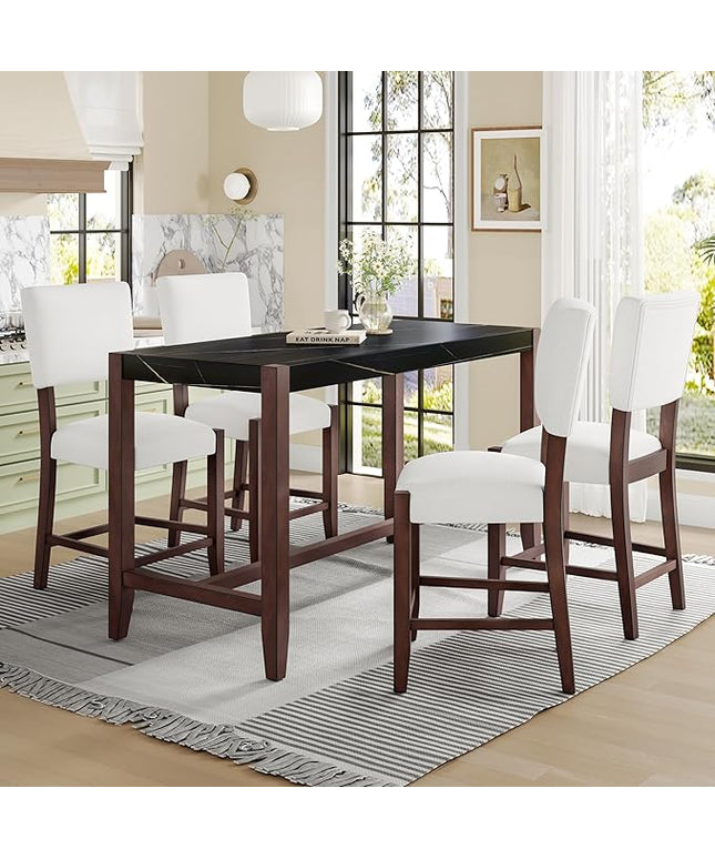 P PURLOVE 5 Piece Kitchen Table Set Counter Height Dining Table Set with Rectangle Table and 4 Cushioned Chairs for Small Place,Pub Kitchen
