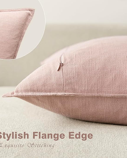 Foindtower Pack of 2, Decorative Linen Solid Throw Pillow Covers Soft Accent Cushion Case Boho Farmhouse Pillowcase for Bed Chair Couch Sofa Bedroom Living Room Home Decor 22 x 22 Inch Light Pink