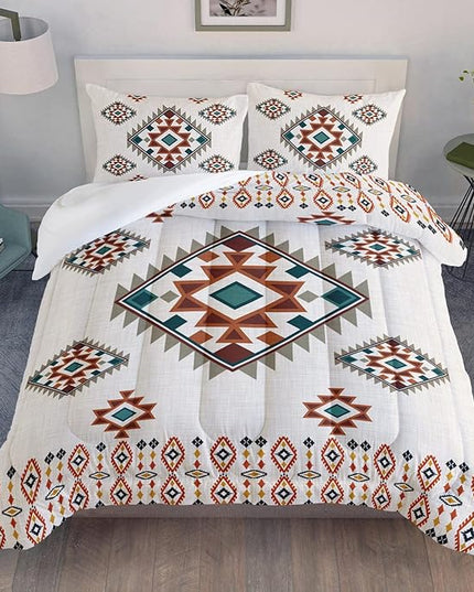 AILONEN Ethnic Geometric Bedding Set Full Size Comforter Set for Boys Girls Adults, Navajo Ornaments Native Americans Tribal Print Quilt Set Soft Breathable 3 Pieces,1 Comforter and 2 Pillowcases
