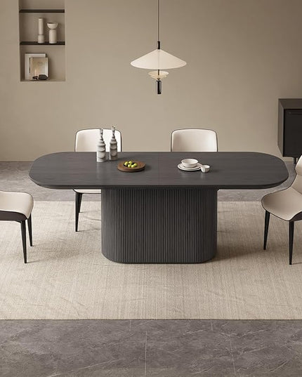 Guyii 86.61" Oval Dining Table Set with 4 Chairs, Modern Kitchen Table Set, Indoor Rectangular Dining Room Table for Kitchen, Bar, Living Room, Home, Black