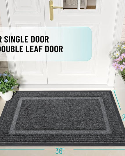 OLANLY Front Door Mat Indoor Outdoor Entrance, Waterproof All-Season, All-Weather Doormat, Sturdy Natural Rubber, Fade Resistant, Low Profile, Easy Clean Patio Porch Entryway Mat, 36x24, Grey