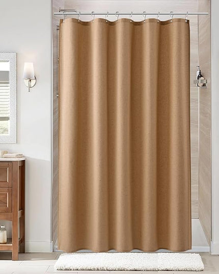 Naturoom Camel 60 Inch Shower Curtain - Stall Narrow Half Linen Ultra Thick Fabric Shower Curtain Set with Hooks, Boho Farmhouse Rustic RV Camper Bath Curtains for Bathroom, 60x72