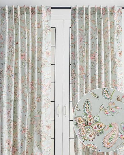 Maison d' Hermine Curtains for Living Room 100% Cotton 84 inch Length Two Panels Light Filtering Curtains for Bedroom Windows with Rod and Loop Pockets Drapes (Ramage Multicolor, 50" W x 84" L)