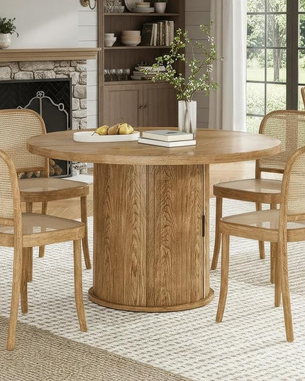 Farini 43" Round Dining Table for 4-6 with Storage Space,Modern Kitchen Room Table with Wood Top & Sturdy Metal Base,Walnut