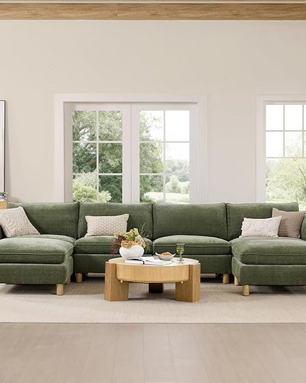 CHITA 127" Super Large Sectional Couches for Living Room, Modular Cloud Couch Sectional Sofa, Premium Fabric Couches, Down Filled, High Density Foam, Chenille in Green, 4 Seat L Shaped