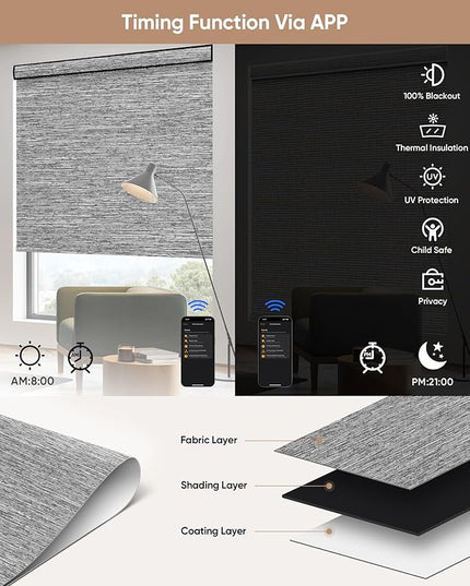 Kincmo Motorized Blinds with Remote,100% Blackout Motorized Roller Shades Work with Apple Homekit,Alexa,Google, Custom Electric Blinds with App,Voice Control (Dreamy Dark Grey)