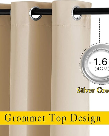NICETOWN Blackout Window Curtains for Bedroom - Window Treatment Thermal Insulated Solid Grommet Vertical Drapes Window Treatments for Cafe, Biscotti Beige, Set of 2, W40 x L63