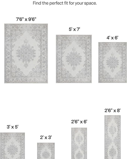 ReaLife Rugs Machine Washable Area Rug Runner - Living Room Bedroom Bathroom Kitchen Entryway Office - Padded Low Pile Stain Resistant Premium - Boho Farmhouse Vintage - Paige - Ivory 2'6" x 8'