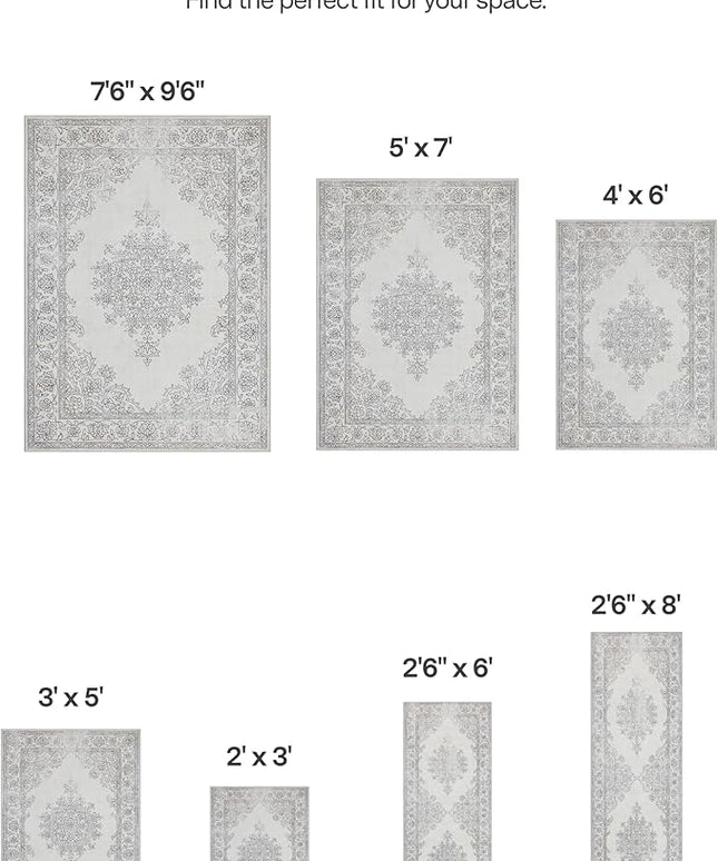 ReaLife Rugs Machine Washable Area Rug Runner - Living Room Bedroom Bathroom Kitchen Entryway Office - Padded Low Pile Stain Resistant Premium - Boho Farmhouse Vintage - Paige - Ivory 2'6" x 8'