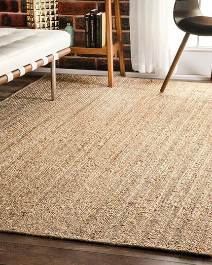 FRELISH DECOR Handwoven Jute Area Rug - 12x15 Feet Natural Yarn - Rustic Vintage Beige Braided Reversible Rectangular Rugs for Bedroom - Kitchen - Living Room - Farmhouse (12' x 15')