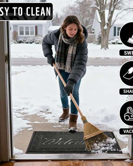 Yimobra Welcome Mat, Heavy Duty Sturdy Door Mats for Home Entrance Outdoor Indoor, Front Doormat for Outside Patio Floor Entry Porch Garage Office, Waterproof, Low Profile, 60 x 36, Black