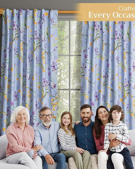 Maison d'Hermine Curtains for Living Room 100% Cotton 124 inch Length Two Panels Window Curtains for Bedroom with Loop & Rod Pockets - Iris - Blue, 50" W x 124" L