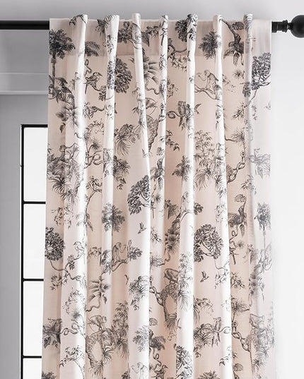 Maison d' Hermine Curtains for Living Room 100% Cotton 84 inch Length One Panel Light Filtering Toile Curtains for Bedroom Windows with Rod and Loop Pockets Drapes (Bonobo Grey, 50" W x 84" L)