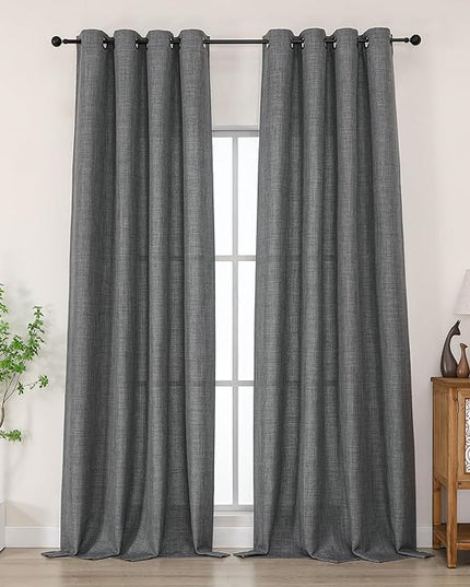 Chyhomenyc Dark Grey Extra Long Curtains 108 Inches Long for Living Room, Light Filtering Faux Linen Textured Window Curtain, Soft Grommet Bedroom Drapes, Cortinas para Sala, 50Wx108L, 2PCS, 9FT