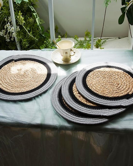 Handwoven Braided Rug, Set of 4, Round Reversible Area Rug, Pet-Friendly Durable Natural Fiber Carpet for Living Room, Dining Room, Bedroom