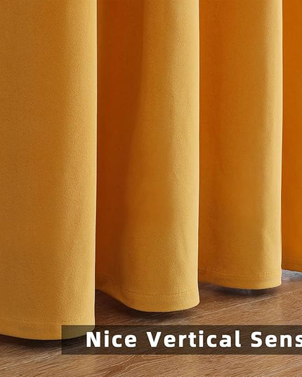 Joydeco Yellow Velvet Curtains 96 inch Length 2 Panels, Luxury Blackout Rod Pocket Thermal Insulated Window Curtains, Super Soft Room Darkening Drapes for Living Dining Room Bedroom,W52 x L96 inches