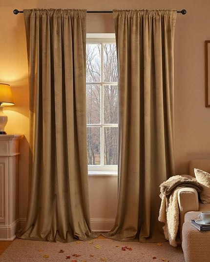 KOUFALL Brown Velvet Thermal Insulated Curtains for Winter, Elegant Luxury High End Blackout Curtain for Living Room, Heavy Black Out Curtains for Dining Room 84 Inch Long 2 Panels Set