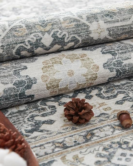 jinchan Runner Rug 2x5 Washable Hallway Rug Distressed Gray Multi Vintage Floral Runner Kitchen Floor Cover Indoor Mat Retro Entryway Living Room Bedroom Office Farmhouse Grey