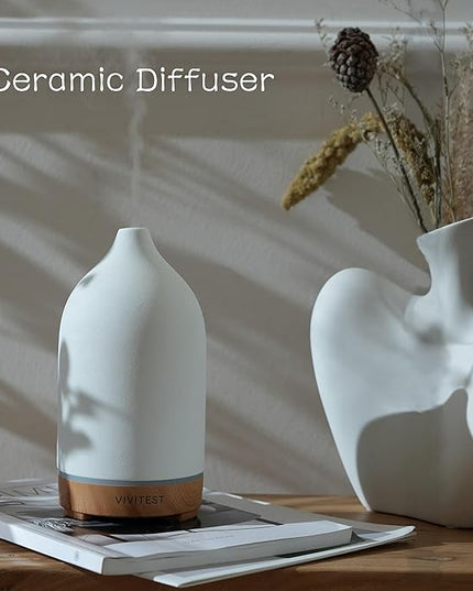 VIVITEST 200ML Ceramic Essential Oil Diffuser,Stone Essential Oil Diffuser,Ultrasonic Aromatherapy Diffusers for Home