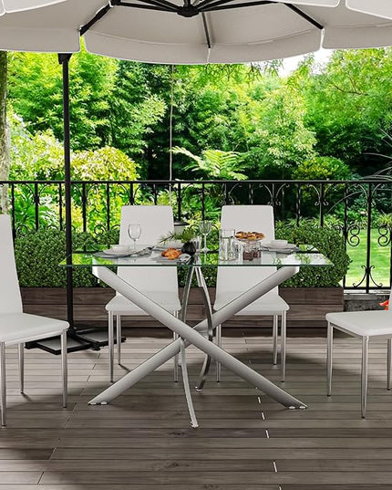 47.24 Inch Glass Dining Table, Rectangular Kitchen Glass Table for 4 People, Modern Dining Room Table for Dinner Kitchen Dining Room(Silver)