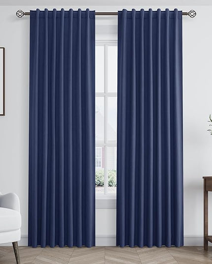 Guken Blackout Curtains 80 Inch Length 2 Panels Set for Living Room Bedroom Back Tab Thermal Insulated 100% Black Out Linen Drapes Room Darkening Window Curtains 80 Inches Long,Classic Blue