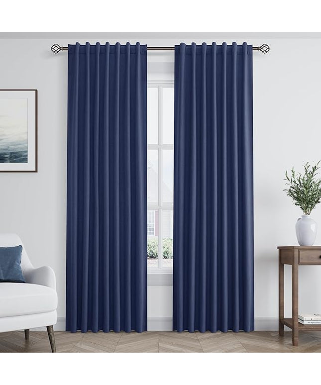 Guken Blackout Curtains 80 Inch Length 2 Panels Set for Living Room Bedroom Back Tab Thermal Insulated 100% Black Out Linen Drapes Room Darkening Window Curtains 80 Inches Long,Classic Blue